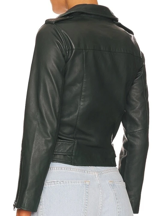 Belted Leather Biker Jacket Black