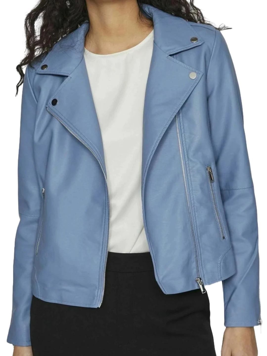 Best Light Blue Leather Moto Jacket