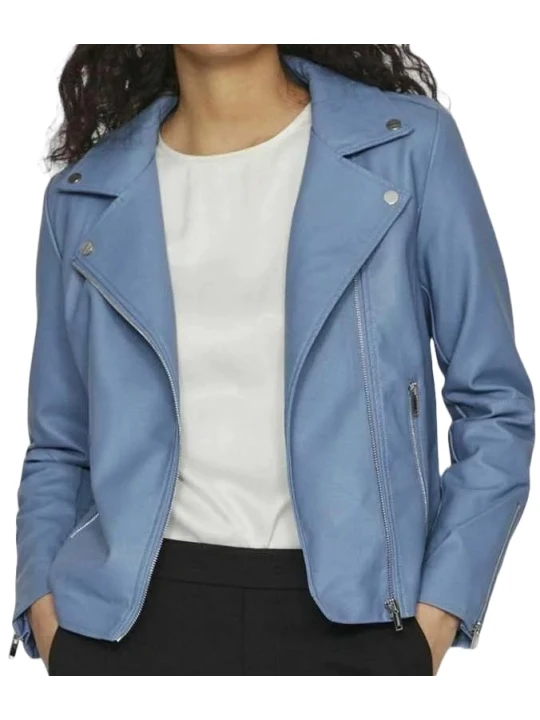 Best Light Blue Leather Moto Jacket