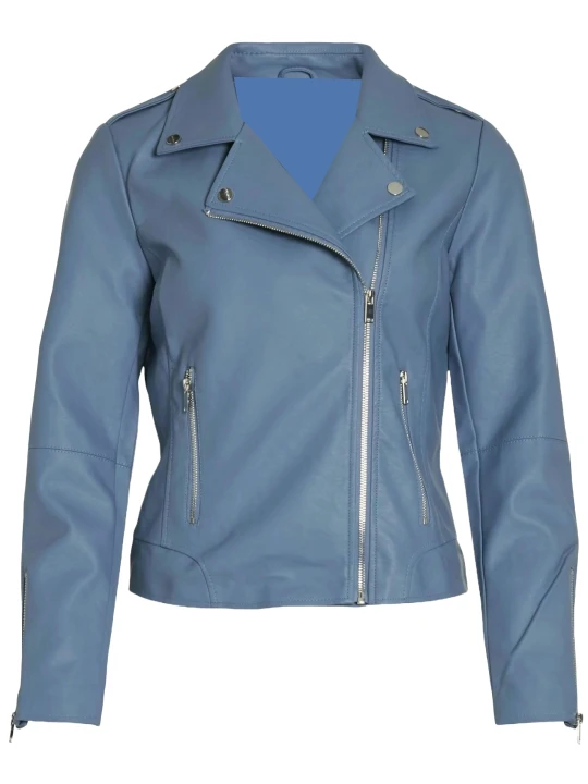 Best Light Blue Leather Moto Jacket