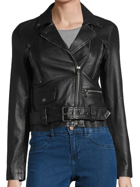 Black Biker Jacket With Belt