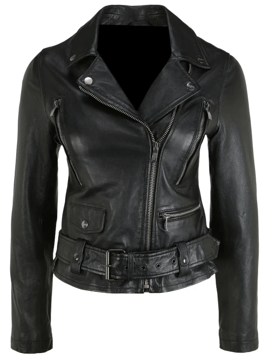 Black Biker Jacket With Belt