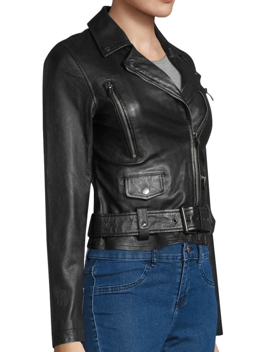 Black Biker Jacket With Belt