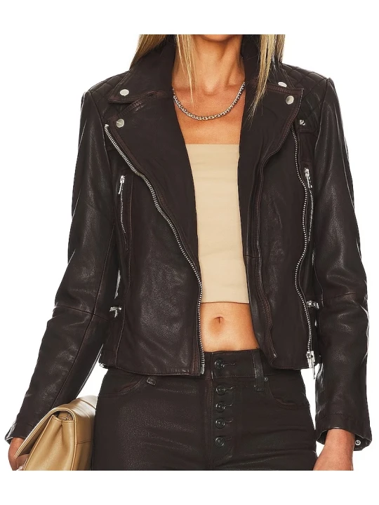 Black Cargo Leather Biker Jacket