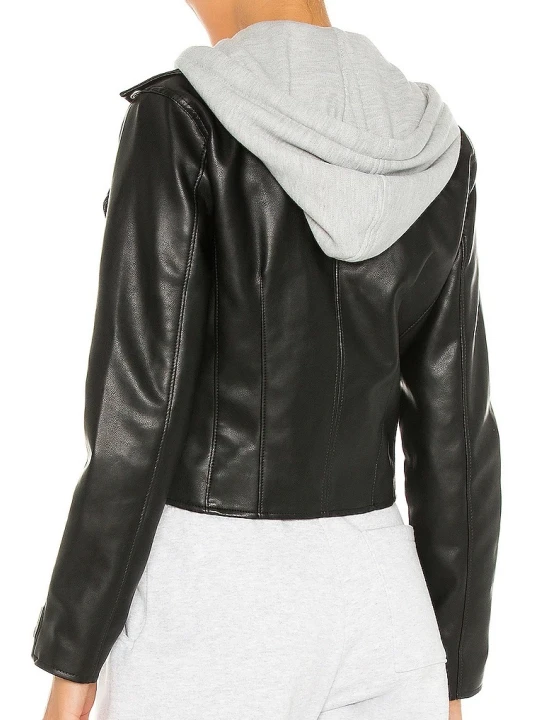 Black Hooded Leather Motorcycle Jacket