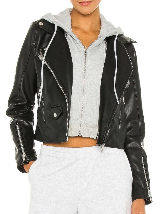 Black Hooded Leather Motorcycle Jacket