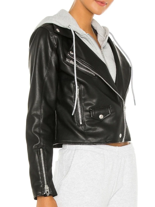 Black Hooded Leather Motorcycle Jacket