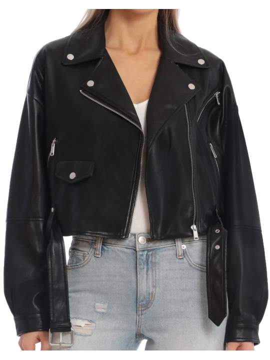 Black Loose Leather Biker Jacket