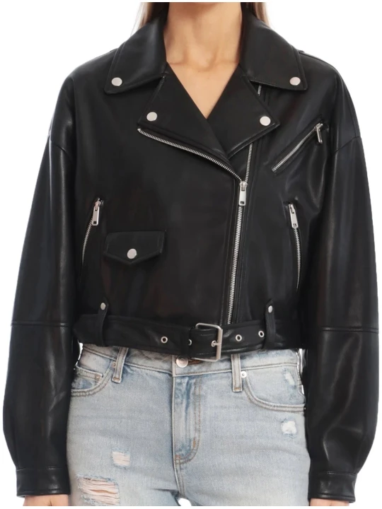 Black Loose Leather Biker Jacket