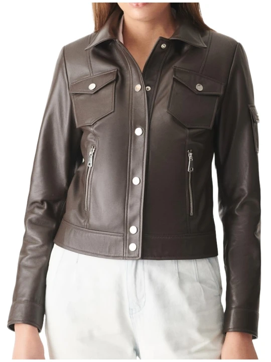 Brown Leather Racer Jacket