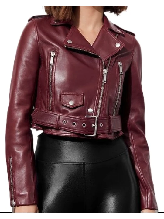 Burgundy Custom Leather Moto Jacket