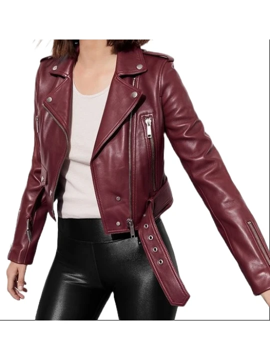 Burgundy Custom Leather Moto Jacket