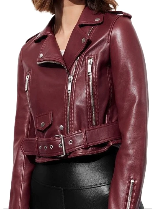 Burgundy Custom Leather Moto Jacket