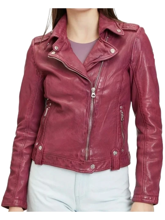 Burgundy Real Biker Leather Jacket