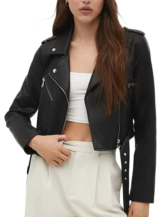 Crop Black Moto Leather Jacket