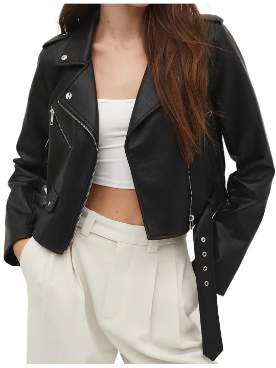 Crop Black Moto Leather Jacket