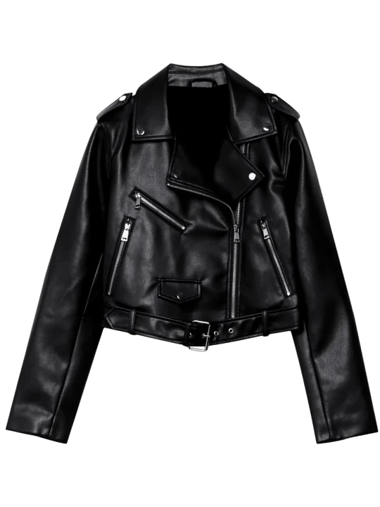 Crop Black Moto Leather Jacket