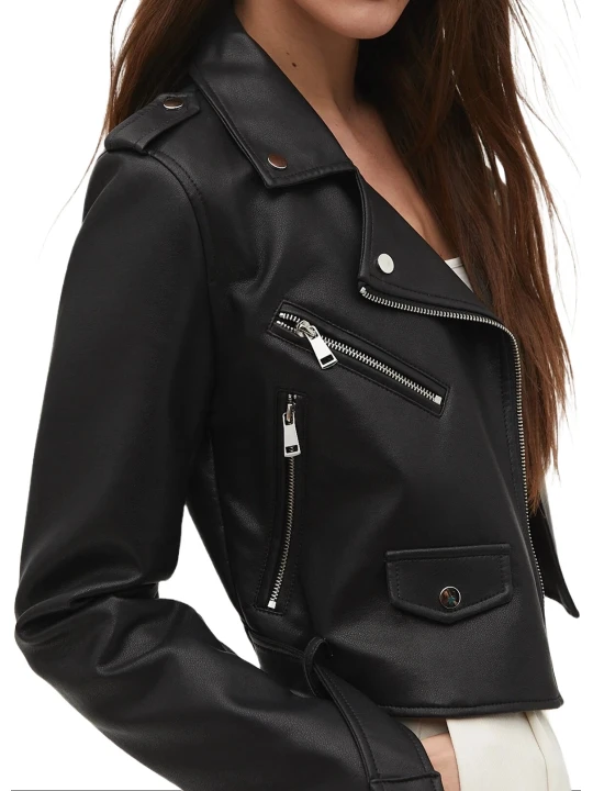 Crop Black Moto Leather Jacket