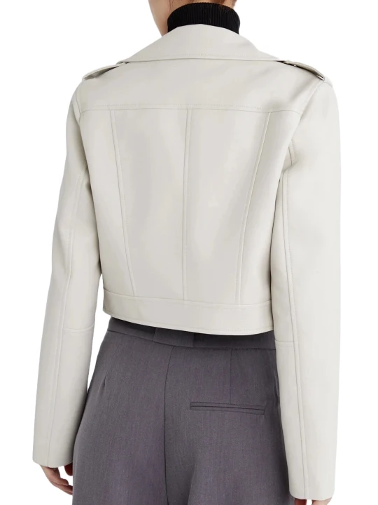 Cropped White Moto Leather Jacket Cropped White Moto Leather Jacket