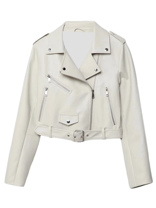 Cropped White Moto Leather Jacket Cropped White Moto Leather Jacket
