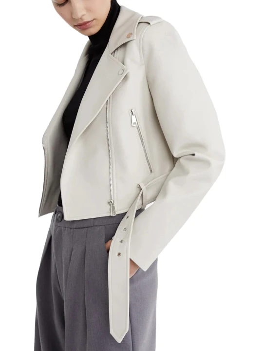 Cropped White Moto Leather Jacket Cropped White Moto Leather Jacket