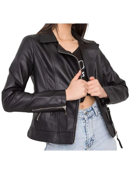 Cross Zip Black Leather Jacket