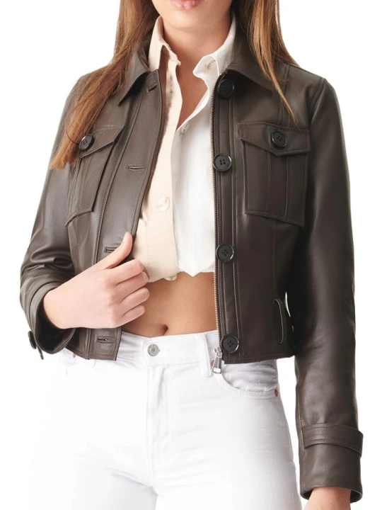 Dark Brown Waist Belt Leather Motorcycle Jacket