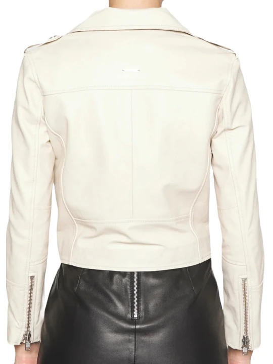 Female Off White Leather Motorcycle Jacket Female Off White Leather Motorcycle Jacket