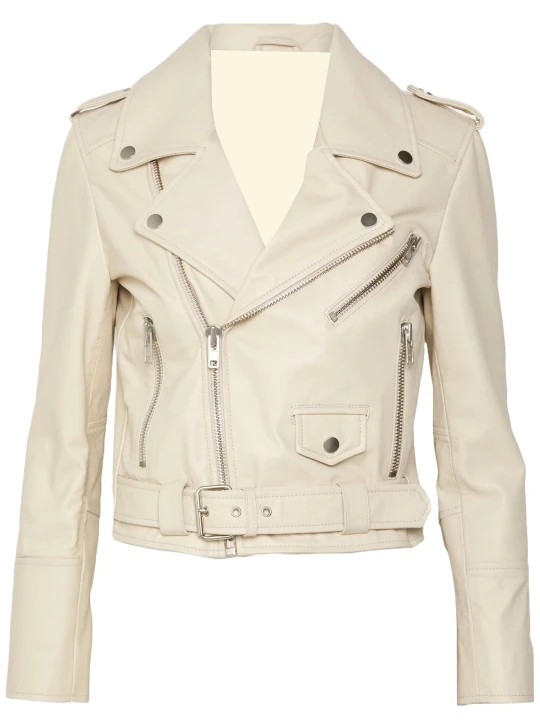 Female Off White Leather Motorcycle Jacket Female Off White Leather Motorcycle Jacket