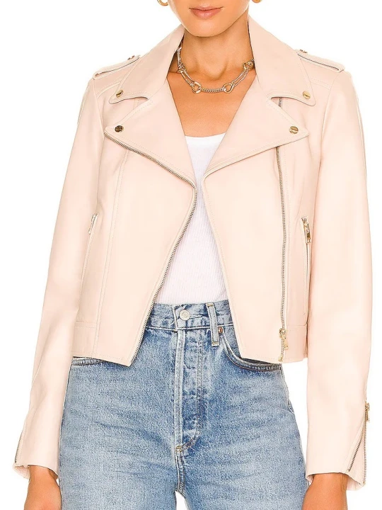 Female Pink Leather Moto Jacket