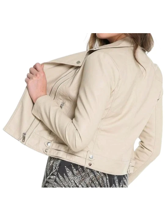 Fit Cream Leather Jacket