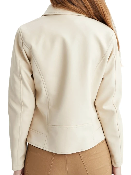Front Zip Cream Moto leather Jacket