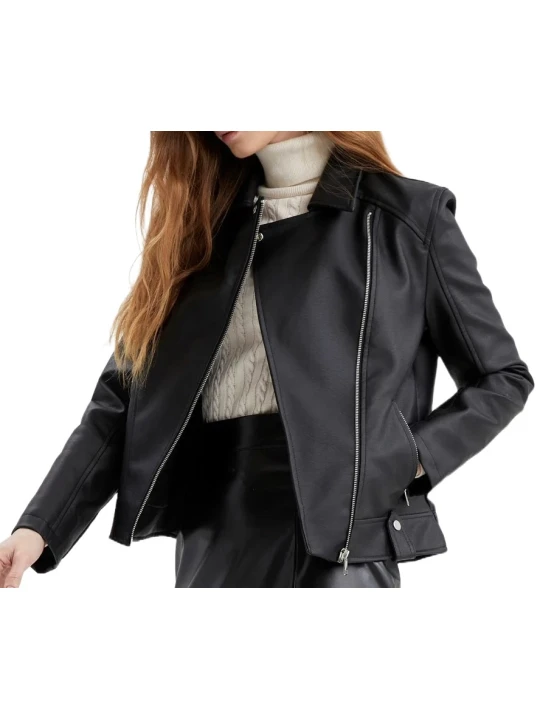 Front Zip Black Moto leather Jacket
