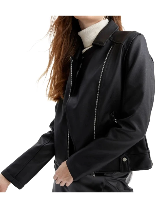 Front Zip Black Moto leather Jacket