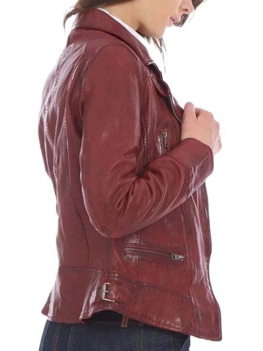 Full Hand Maroon Biker Leather Jacket