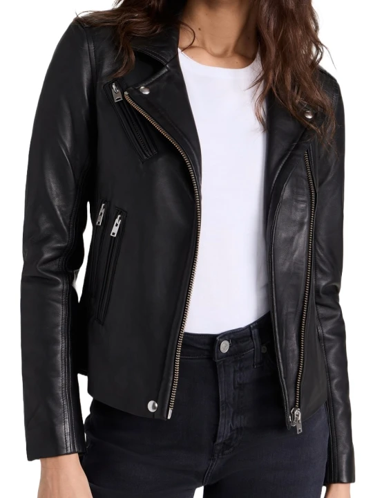 Genuine Black Leather Moto Jacket Women