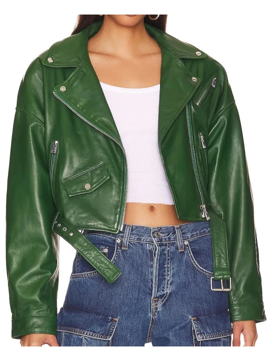 Green Crop Leather Jacket