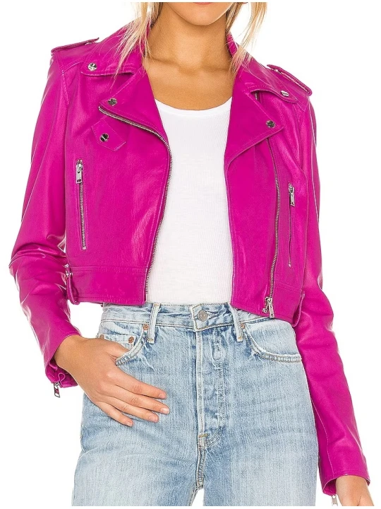 Ladies Pink Leather Motorcycle Jacket