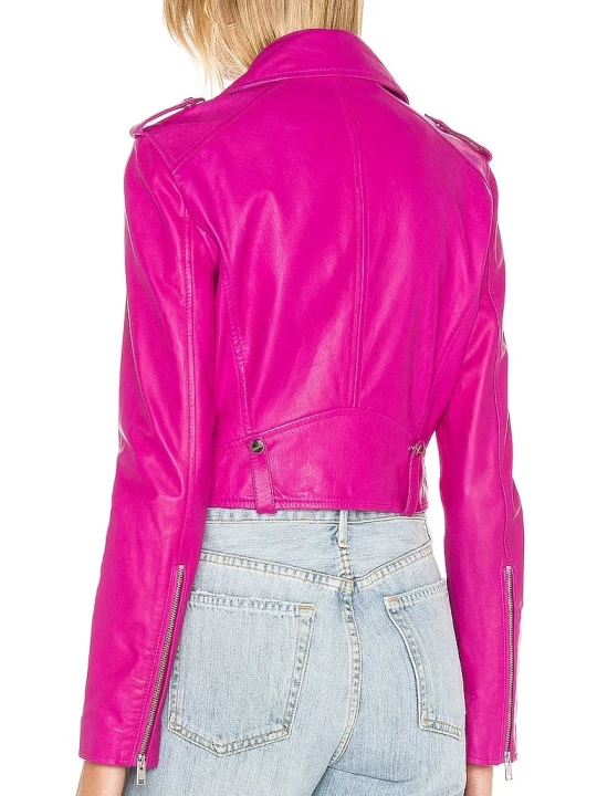 Ladies Pink Leather Motorcycle Jacket