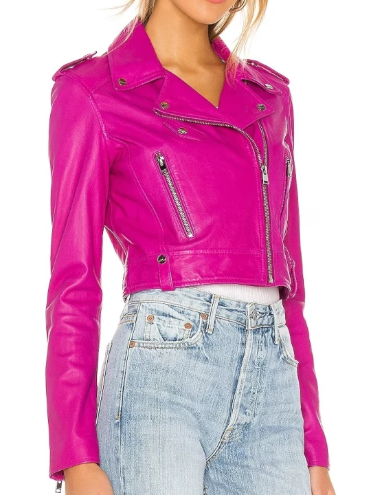Ladies Pink Leather Motorcycle Jacket