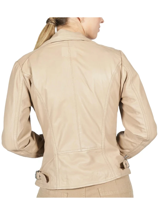 Leather Moto Jacket Beige