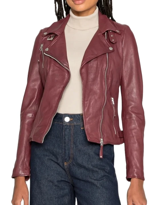 Leather Moto Jacket Burgundy