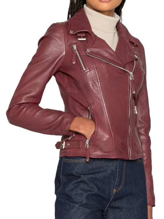 Leather Moto Jacket Burgundy