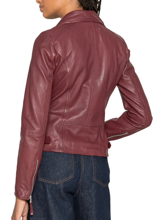 Leather Moto Jacket Burgundy