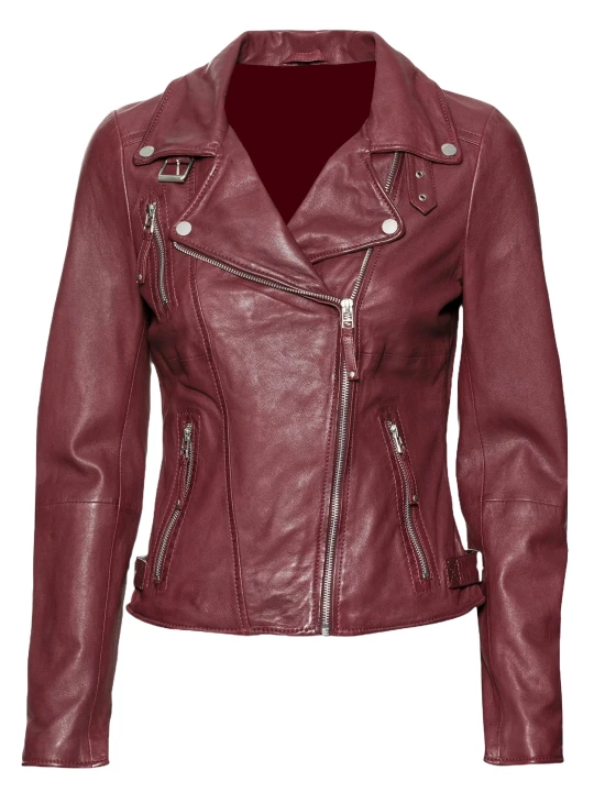 Leather Moto Jacket Burgundy