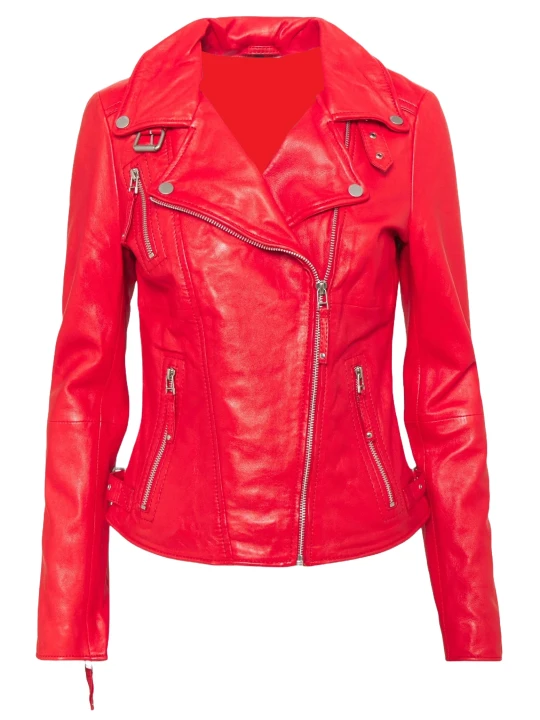 Leather Moto Jacket Red