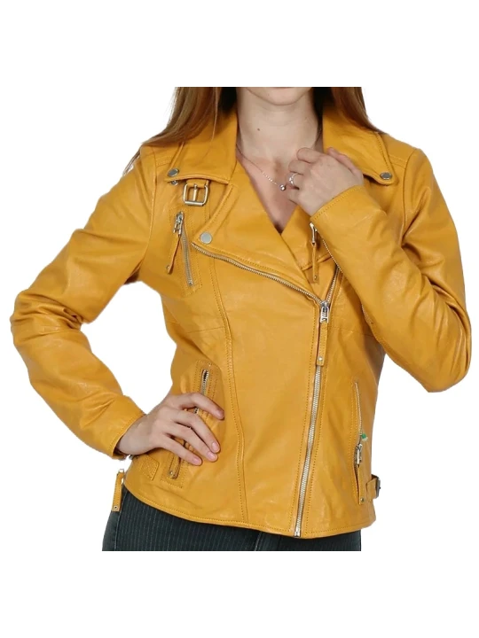 Leather Moto Jacket Yellow