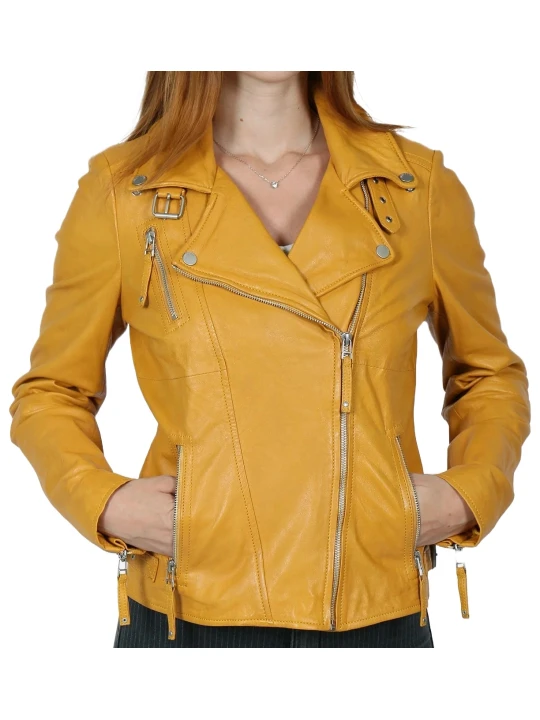 Leather Moto Jacket Yellow