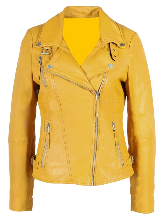 Leather Moto Jacket Yellow