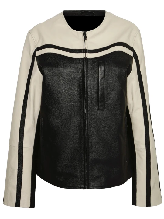 Motorcycle Black And Cream Leather Jacket